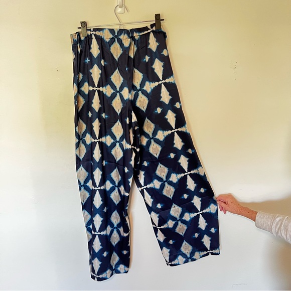 BANANA REPUBLIC BR Navy Blue Geometric Wide Leg Women's Pants - Size L - Picture 2 of 8